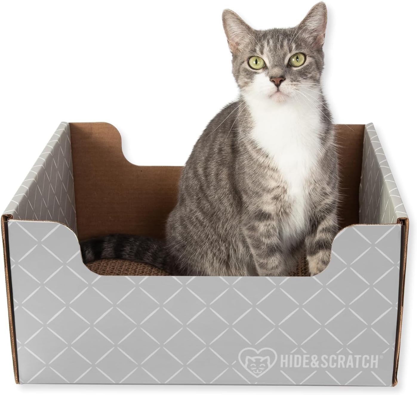 HIDE & SCRATCH Large Cardboard Cat Bed and Scratching Box with Refillable Double-Sided Cardboard Cat Scratching Board (40 x 33cm)
