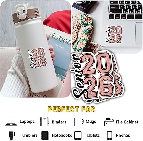 Miniatura 4 de (3 piezas) Adhesivo de graduación para adultos mayores 2026  Calcomanía motivacional de vinilo con cita de clase de 2026 impermeable para laptop,