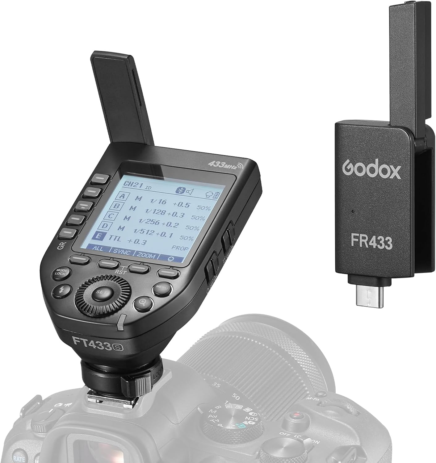 Godox FT433-S TTL Wireless Flash Trigger for Sony Camera, 433MHz 2 in 1 Flash Transmitter 32 Channels with Reciever 1/8000s HSS TTL TCM Function for Godox AD200Pro II AD600Pro II AD600BM II (FT433-S)