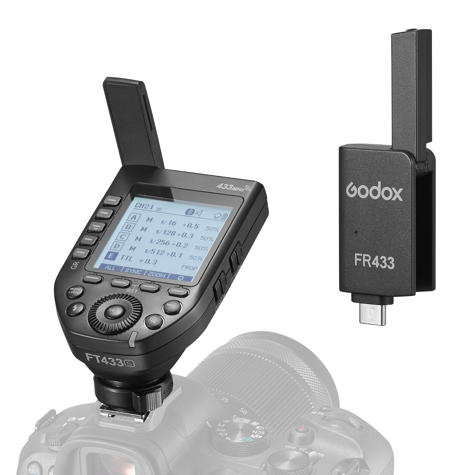 Godox FT433-S TTL Wireless Flash Trigger for Sony Camera, 433MHz 2 in 1 Flash Transmitter 32 Channels with Reciever 1/8000s HSS TTL TCM Function for