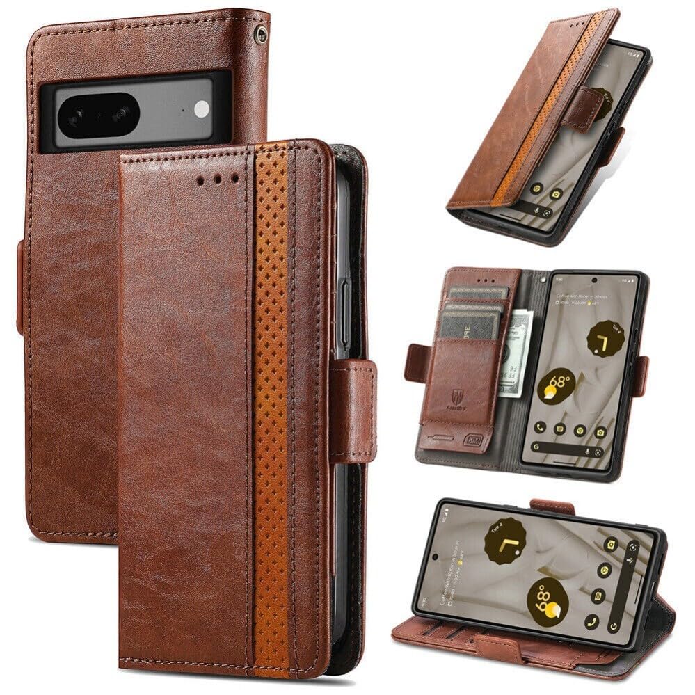 Étui en cuir Pixel 9 Pro XL marron aux finitions haut de gamme