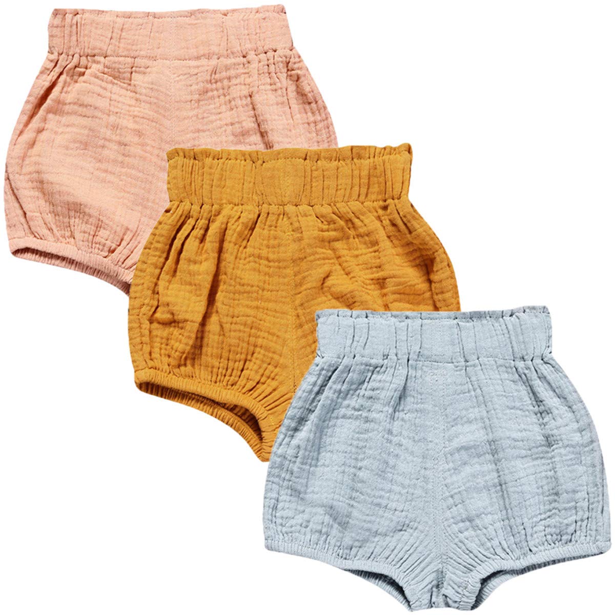JELEUON 3 Pack of Little Baby Girls Boys Cotton Linen Blend Cute Bloomer Shorts