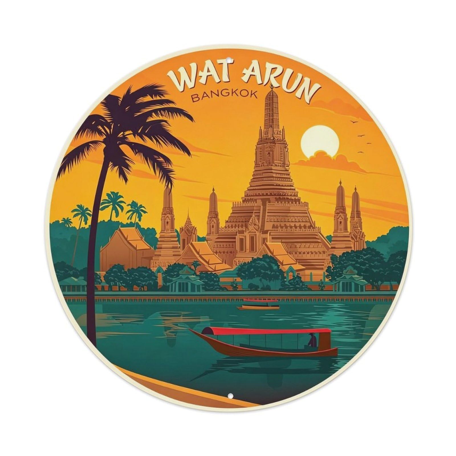 Vintage Travel Thailand Wat Arun Retro Metal Tin Sign Plaque Wall Decor for Cafe, Club Bar, Office, Home Garden Metal Poster 8x12Inch