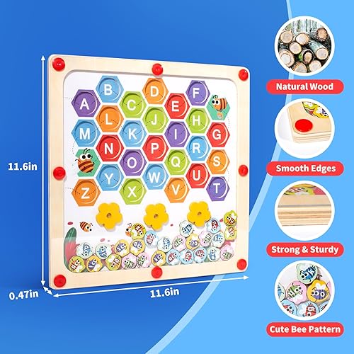 Miniatura 8 de Tablero magnético del laberinto del alfabeto, imanes del alfabeto ABC, juguete de habilidades motoras finas para niños de 3 a 5 años, juguetes de