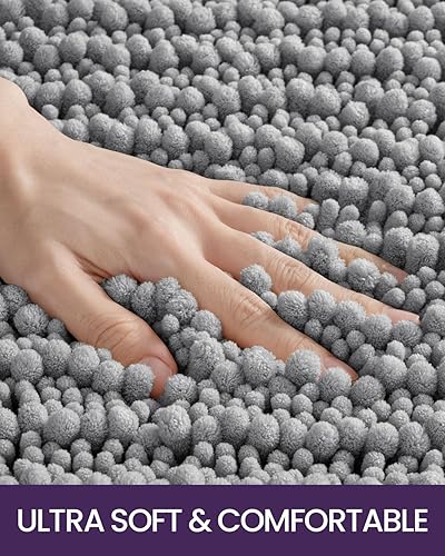 Miniatura 4 de DEXI Tapete de baño antideslizante, absorbente y suave, lavable de felpilla para bañera, inodoro, ducha, entrada, 20 x 32 pulgadas, color gris