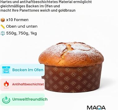 MAQA Pack of 10 Low and High Panettone Moulds of 750g and 1kg Paper Panettone Pirrottini Pan Baking Alto/750 gr