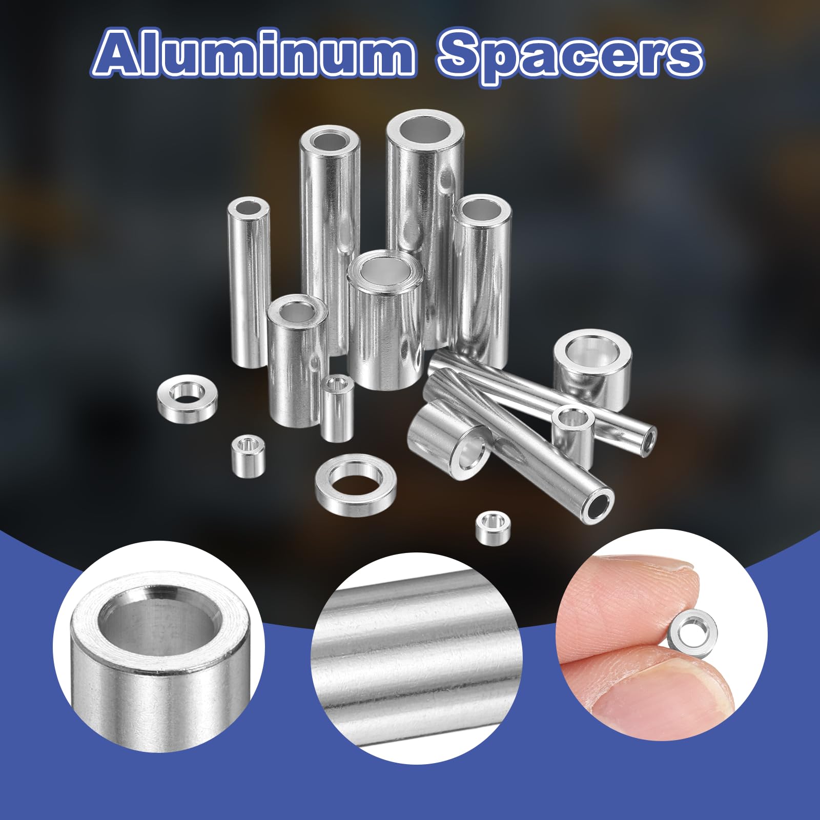 uxcell Lot de 16 entretoises en aluminium de 4,1 x 7 x 10 mm, finition unie, entretoises rondes en métal non filetées pour vis, boulons et tiges M4, argent