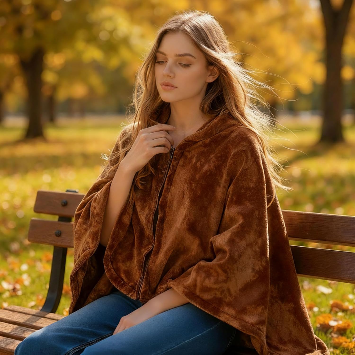 Wearable Blanket Poncho for Women & Men - 59"x31" Flannel Fleece Shawl Wrap, Soft Office Chair Blanket