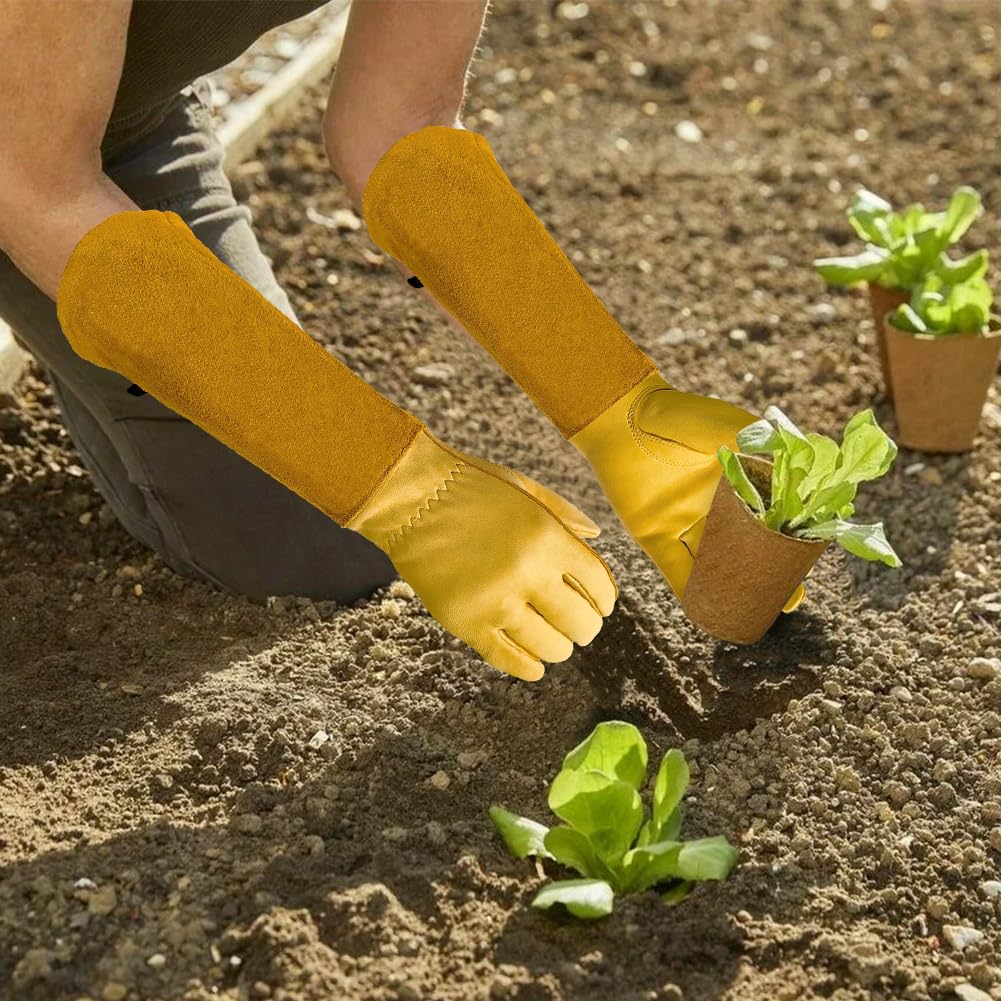 Aublinto Herren Gartenhandschuhe Dornenfest Arbeitshandschuhe Damen Kaktus Schutzhandschuhe High Performance Handschuhe aus Rindsleder Rosenhandschuhe Gartenhandschuhe Lang für Bau Landwirtschaft Gewerbe, Industrie & Wissenschaft