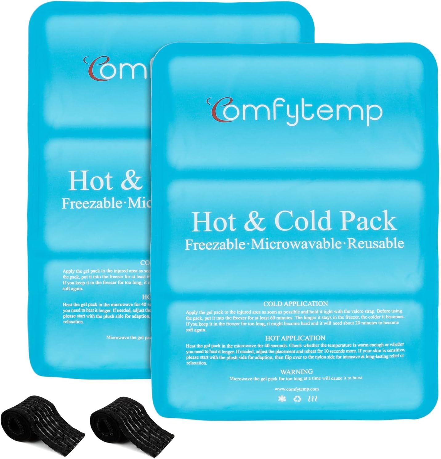 Comfytemp Large Ice Pack for Injuries , 27 x 37 cm Gel Cold Pack with Straps for Back, Shoulder, Leg,