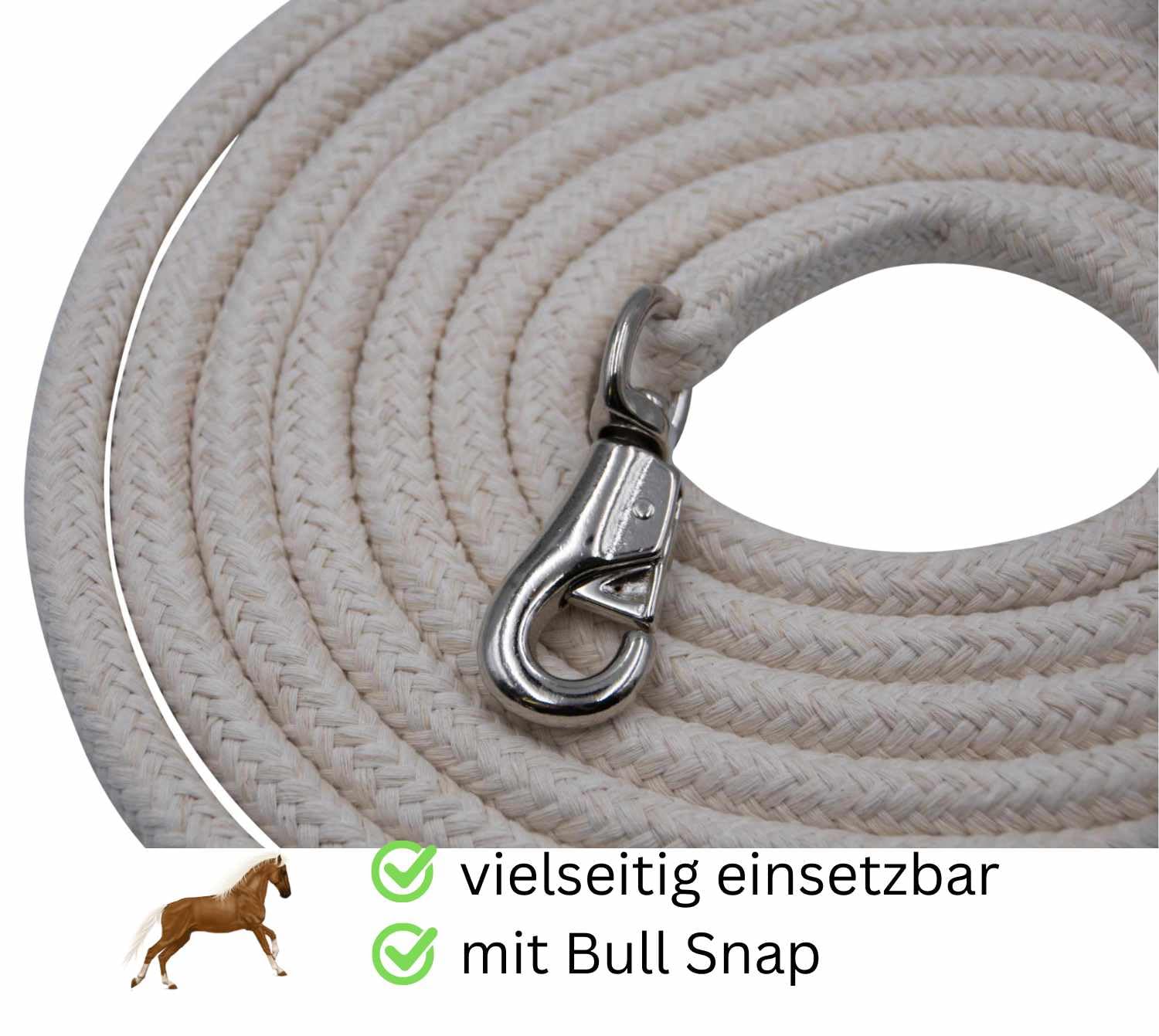 AMKA - Corda per pavimento in cotone + scacciatoia in pelle naturale, 7 m, con corda western Bull Snap