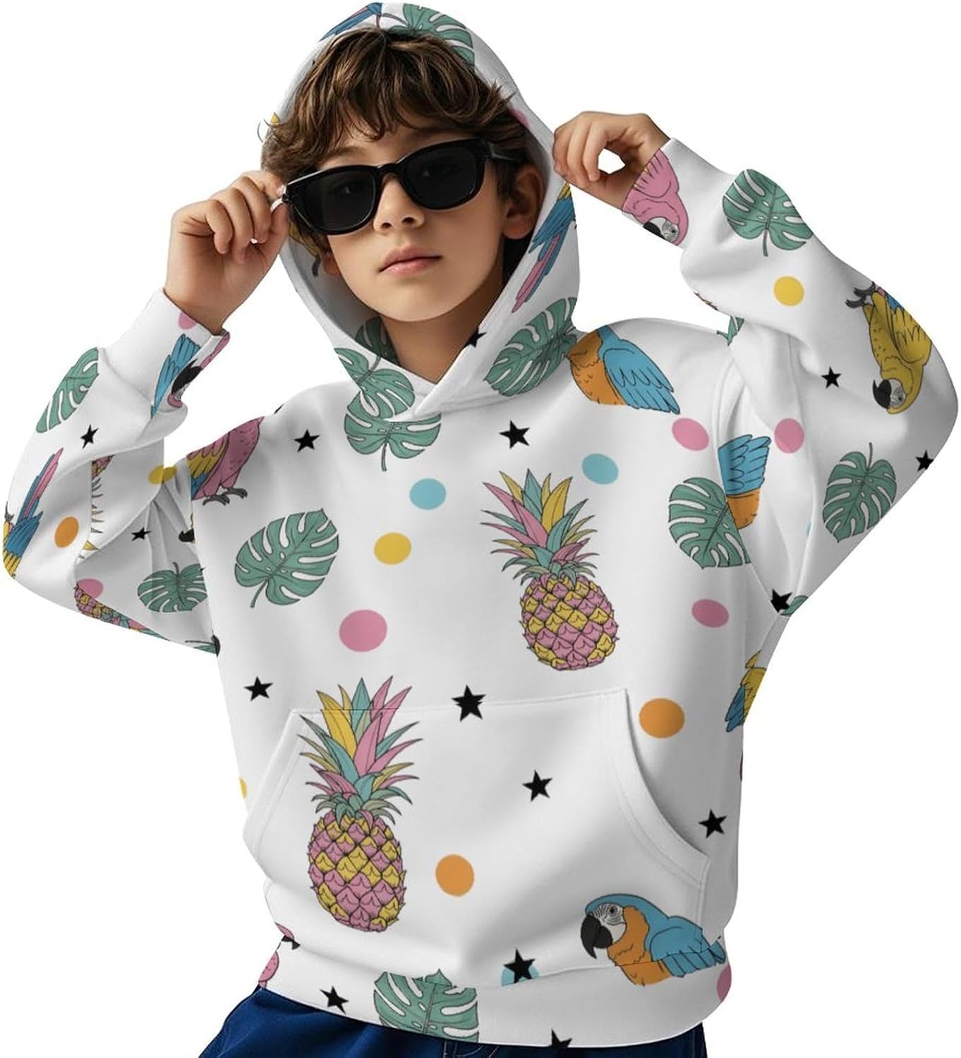 Colorful Parrot Pineapples Hoodies for Teen Girls Youth Long Sleeve Hooded Sweatshirts Pullover Tops Fall Clothes