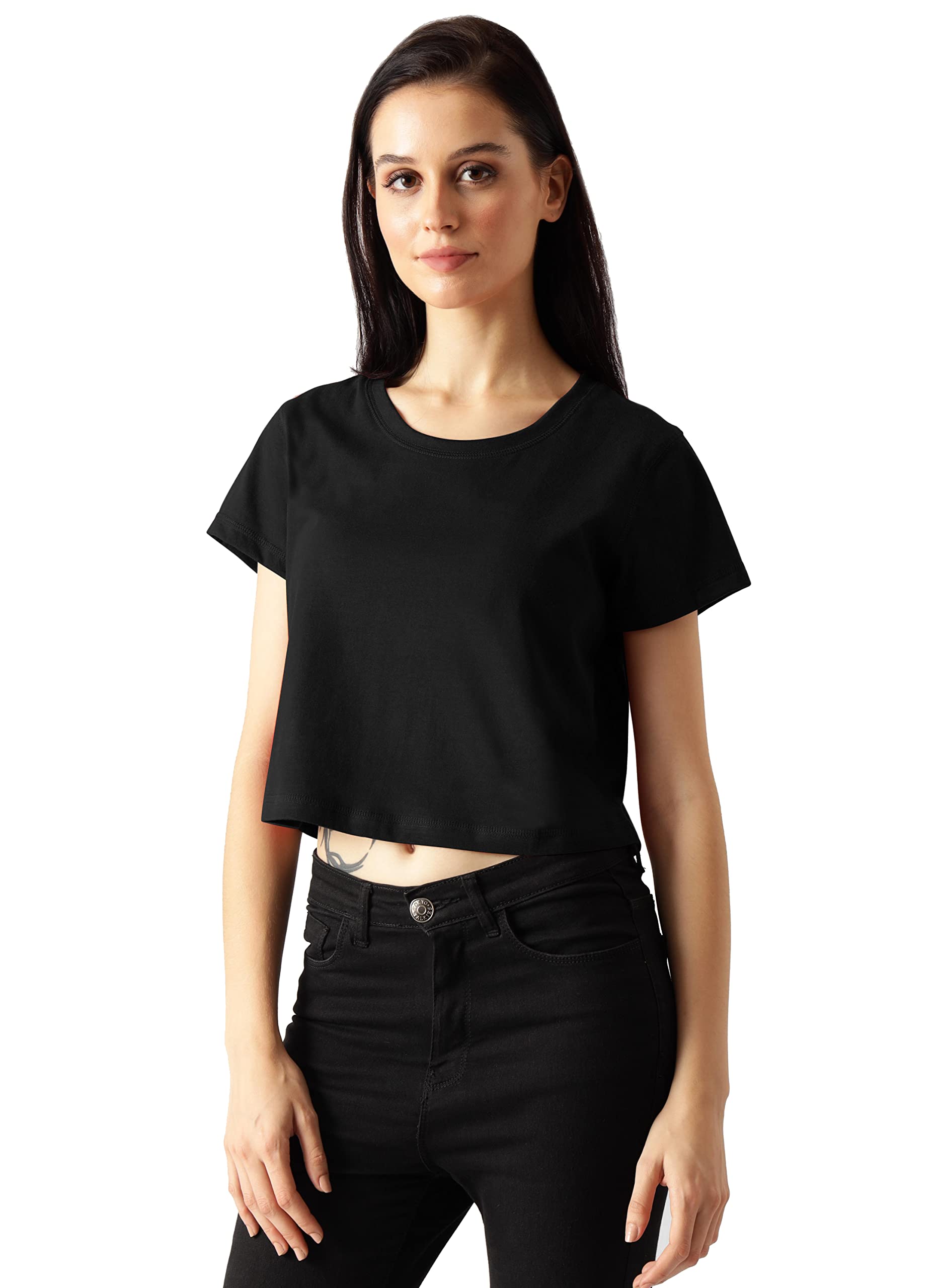 starton apparel Trendy Women's Round Neck 100% Pure pre Combed Cotton Coverstitched Crop Tops for Women (STW-001)-picture-17