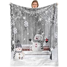 Winter Christmas Throw Blankets, Cute Snowman Snowflake Scene Holiday Decor Cozy Warm Bed Couch Blanket, Farmhouse Xmas Covered Snow White Fleece Flannel Throws to Decorate Room and Bedroom