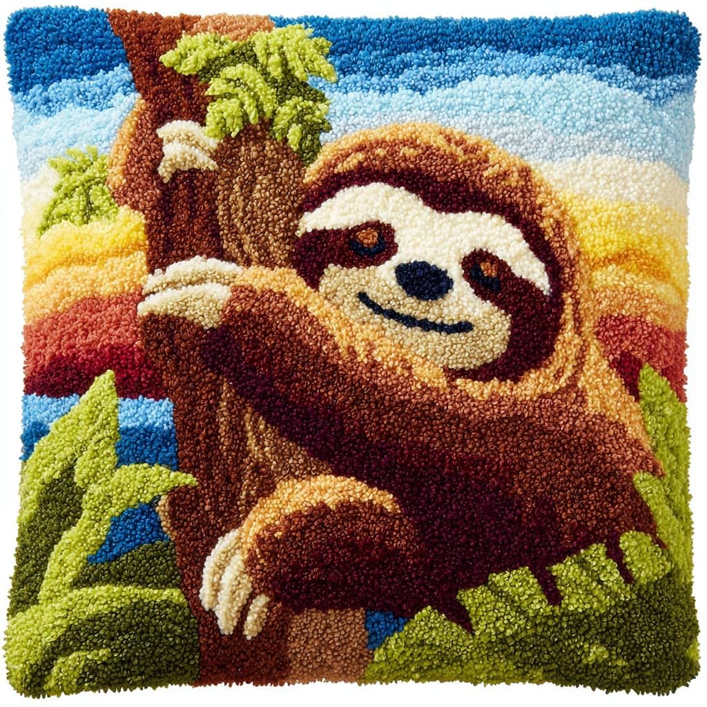 WallustrioaW Latch Hook Kits DIY Throw Pillow Cover,Animal Sloth
