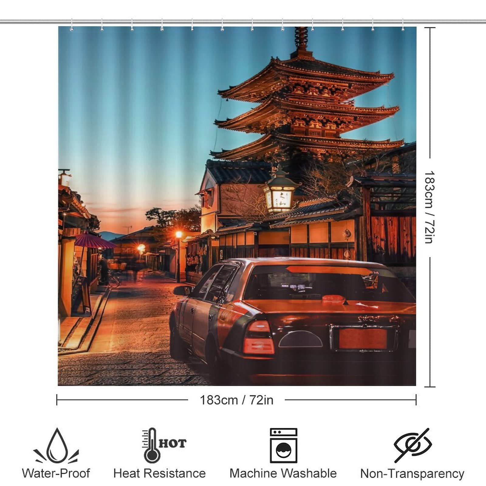 Japanese Landscape Shower Curtain Sets with Rugs 4 Piece Accessories Bathroom Curtains Shower Set Include Shower Curtain Non-Slip Rug Toilet Lid Cover Bath Mat One Size