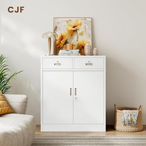 Miniatura 13 de CJF Gabinete de almacenamiento de metal, armario de almacenamiento con bloqueo con puertas y 1 cajón, 36 pulgadas de alto x 28 pulgadas de ancho x