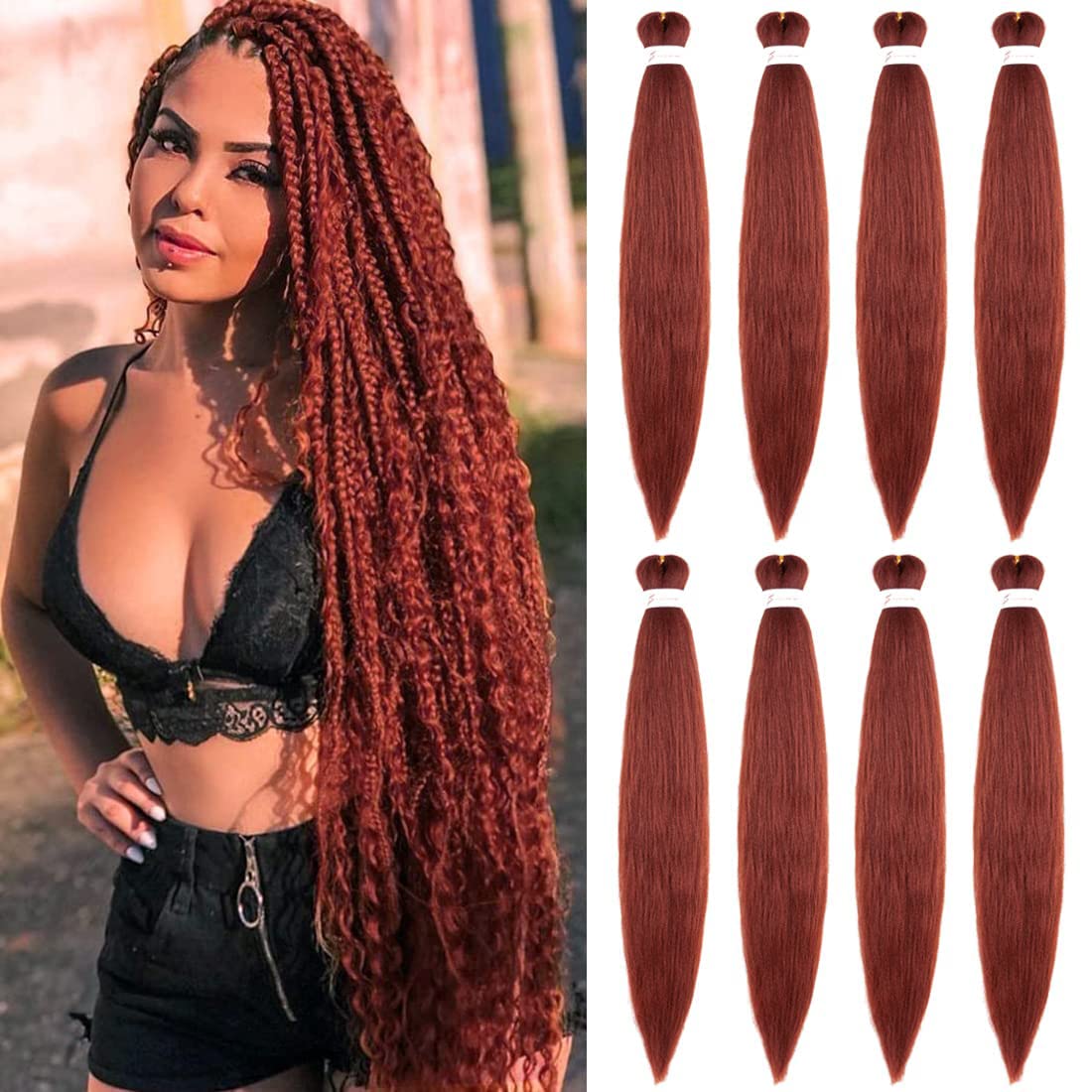 Ginger Copper Braiding Hair Pre Stretched Prestretched Kanekalon