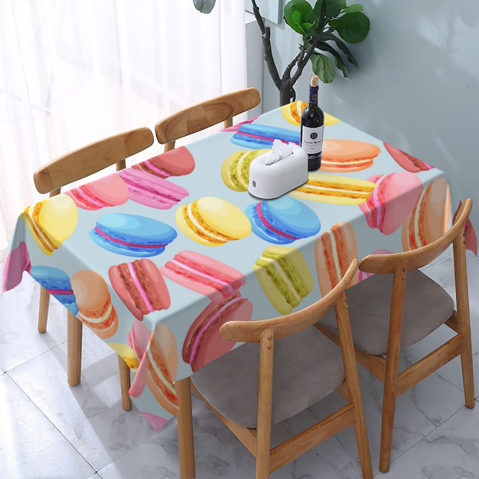 JunHeArt Macaroon Pattern Tablecloth Rectangle Table Cover Washable Table Cloths Decor For Kitchen 54" X 72"