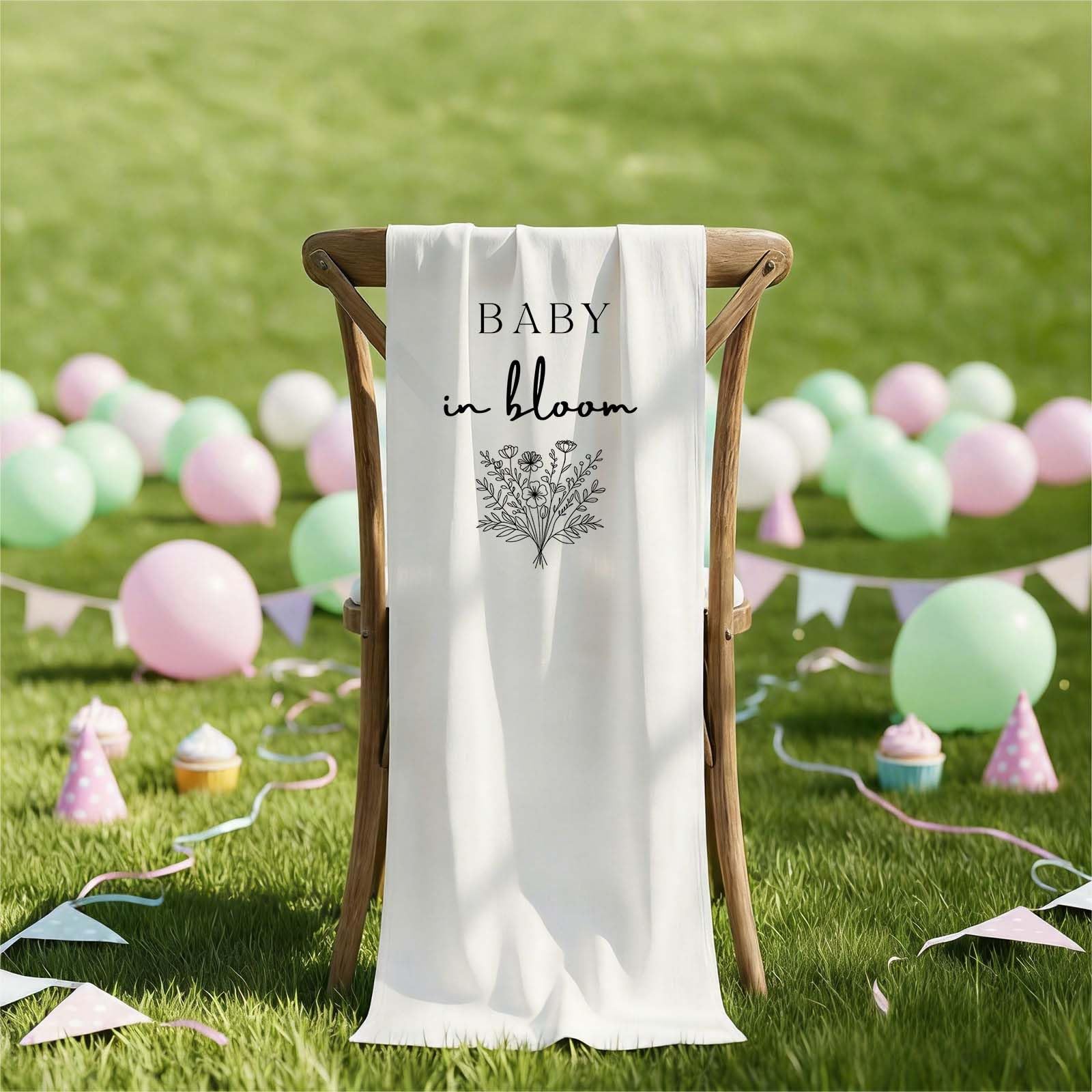 Photo 1 of DXCUKDI Fabric Baby Shower Welcome Sign - Baby In Bloom Baby Shower Backdrop - Gender Reveal Party Wall Hanging Decoration for Garden Ceremony Lawn Outdoor Indoor -A04