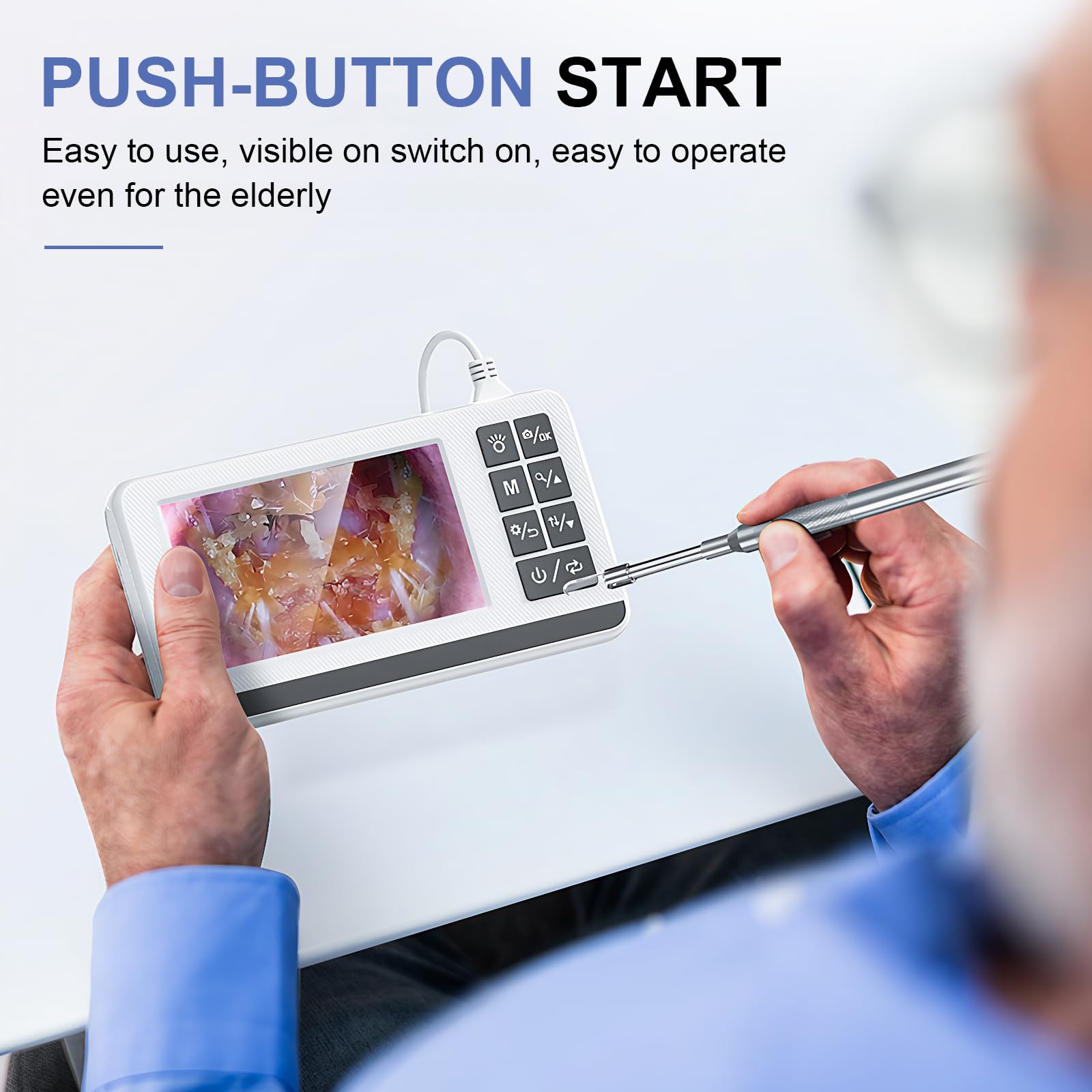 Colexy Dispositivo de limpieza de oído con cámara, otoscopio de 3,9 mm y pantalla HD IPS de 4,3 pulgadas, resistente al agua y recargable
