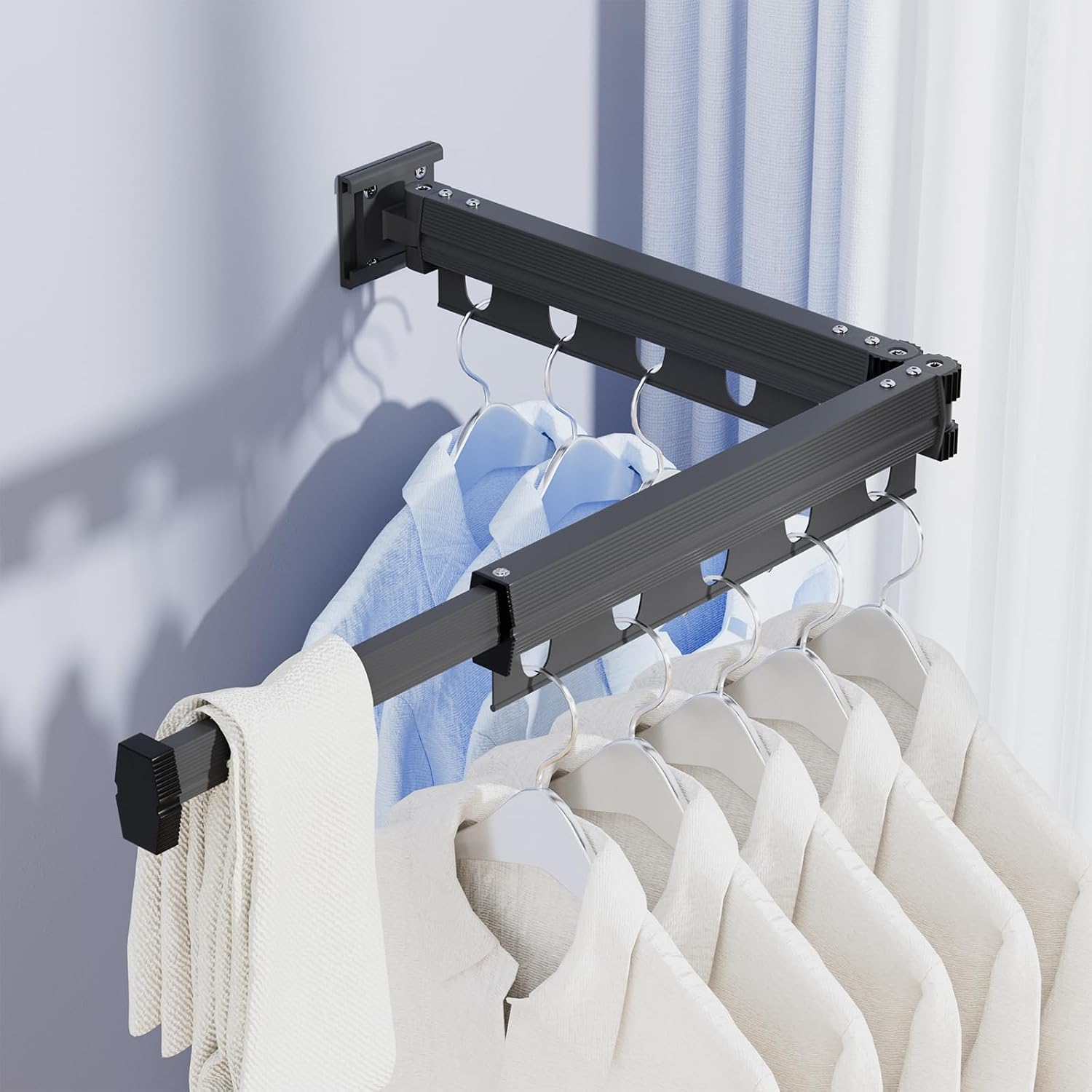 BENOSS Wall Mounted Clothes Drying Rack, Collapsible Laundry Garment Hanger, Easy Assembly Space Saver Hangers for Balcony Bathroom Bedroom (Grey-S)