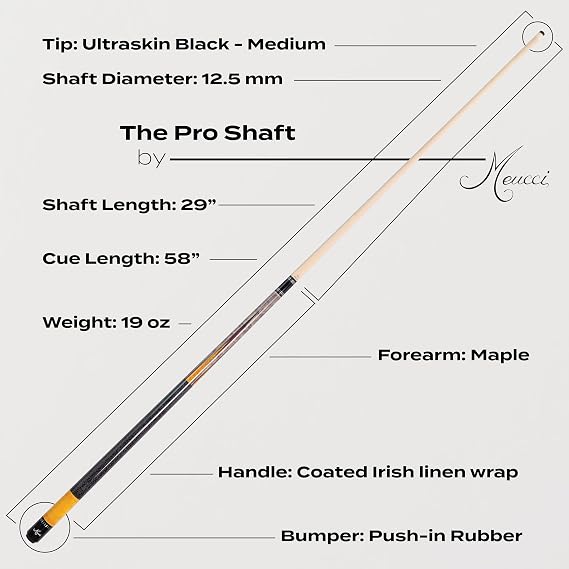 Meucci Pool Cue - SW Bar Box 1, Pool Stick w/Smoke Stained Forearm, Curly Maple Points, High Impact Cue Tips, Irish Linen Wrap - 19 Oz Low Deflection Pool Cue Stick - Professional Billiard Cue Stick
