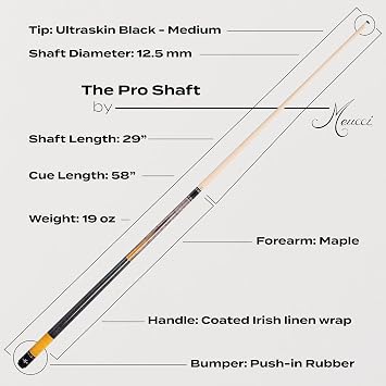 Meucci Pool Cue - SW Bar Box 1, Pool Stick w/Smoke Stained Forearm, Curly Maple Points, High Impact Cue Tips, Irish Linen Wrap - 19 Oz Low Deflection Pool Cue Stick - Professional Billiard Cue Stick