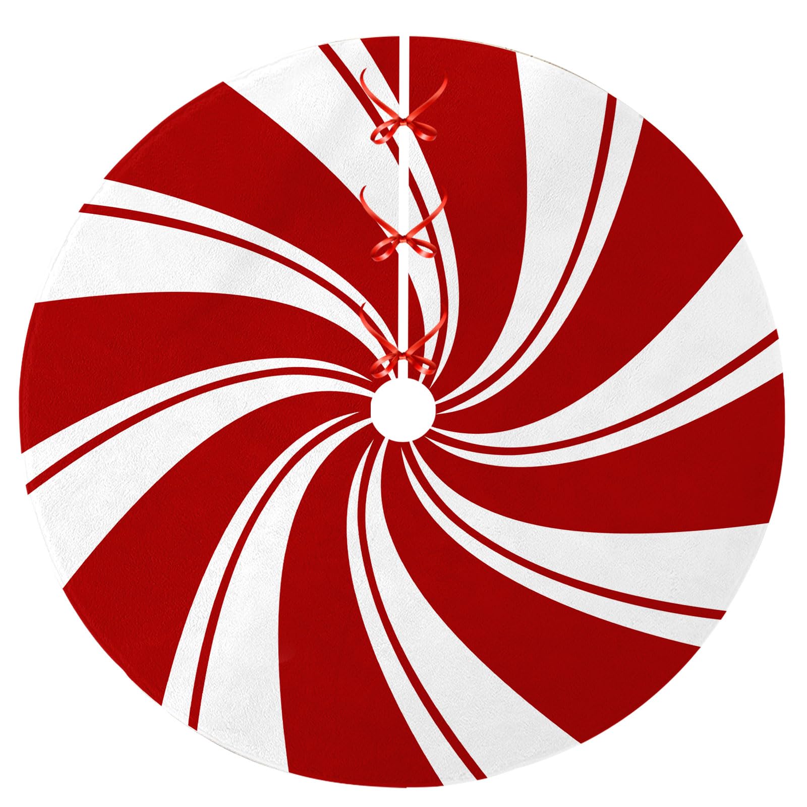 Christmas Tree Skirt, 48 Inches Red and White Tree Skirt, Xmas Stripes Tree Mat, Christmas Decoration
