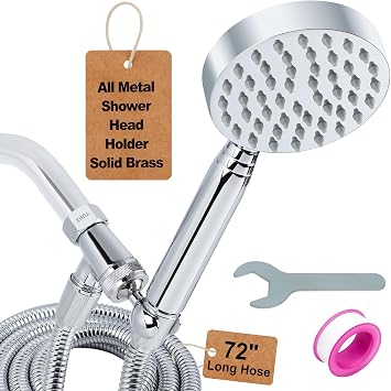 All Metal Shower Head with Handheld; Flexible Long Hose High Pressure Spray