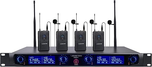 Miniatura 8 de Sound Town Sistema de micrófono inalámbrico UHF profesional de 4 canales con receptor de metal para montaje en rack, 2 micrófonos de mano, 2