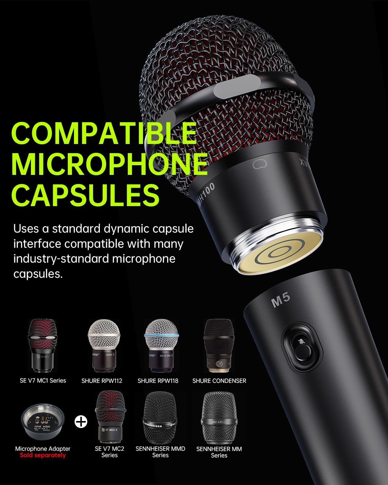 Xvive M5 Handheld Compact Wireless Microphone System, 5.8GHz