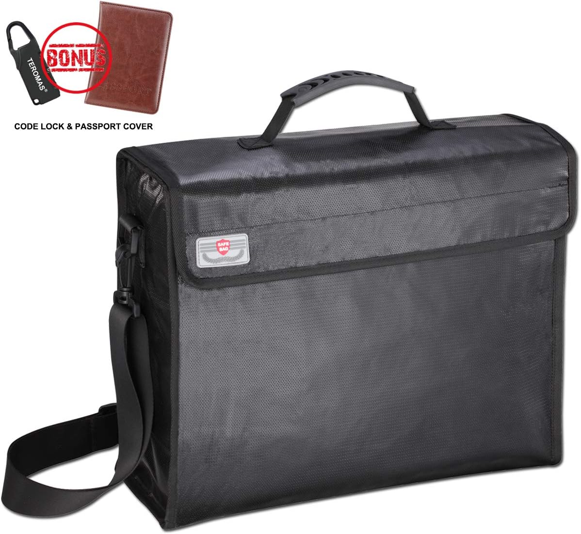 Fireproof Bag,TEROMAS Silicone Coated Double Layers Large (15″ x 12″ x 5″) Fire Safe and Water Resistant Storage for Documents, Money, Jewelry, Passport and Valuables Protection