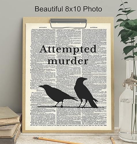 Miniatura 4 de Crow Raven Dictionary Art Print - True Crime Gifts - Unique Funny Home Decoration Poster, Wall Decor - Ornithology, Attempted Murder Mystery, Bird