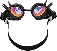 Vista 88 de Gafas de caleidoscopio retro con pinchos, gafas de cristal arcoíris steampunk estilo soldadura, gafas de cosplay punk
