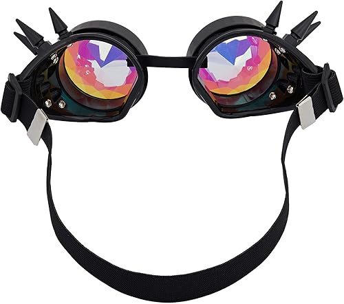 Miniatura 88 de Gafas de caleidoscopio retro con pinchos, gafas de cristal arcoíris steampunk estilo soldadura, gafas de cosplay punk