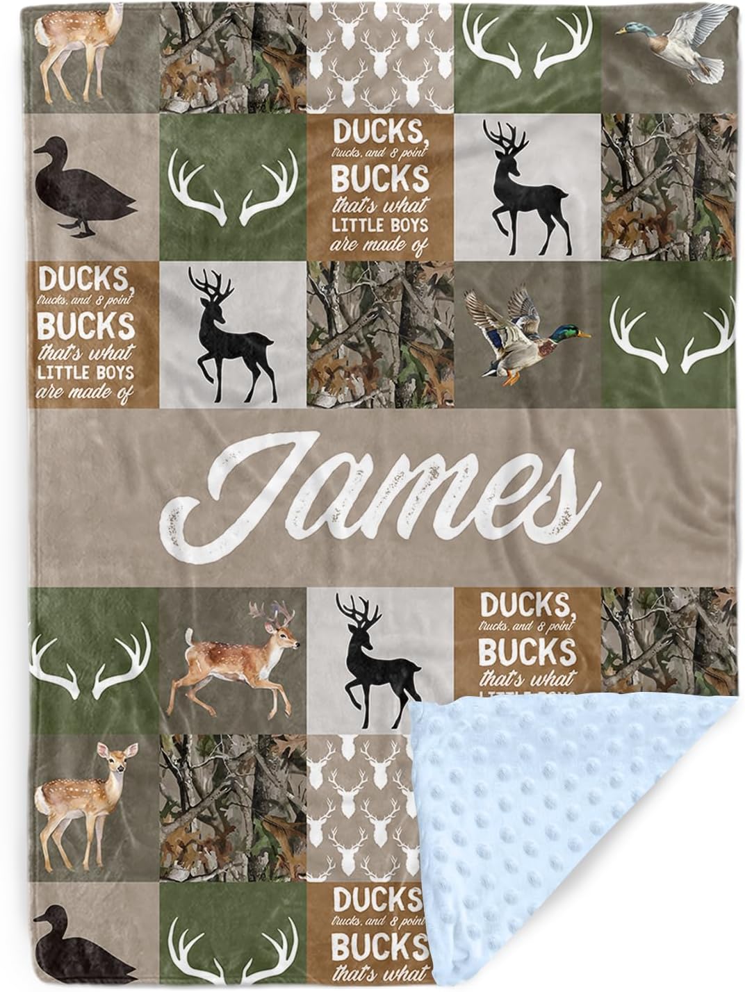 Personalized Baby Blankets for Boys Girls, Custom Name Multi-Grid Deer Baby Blanket, Soft Receiving Blanket for Newborns and Toddlers, Ideal for Baby Showers and Nursery Decor