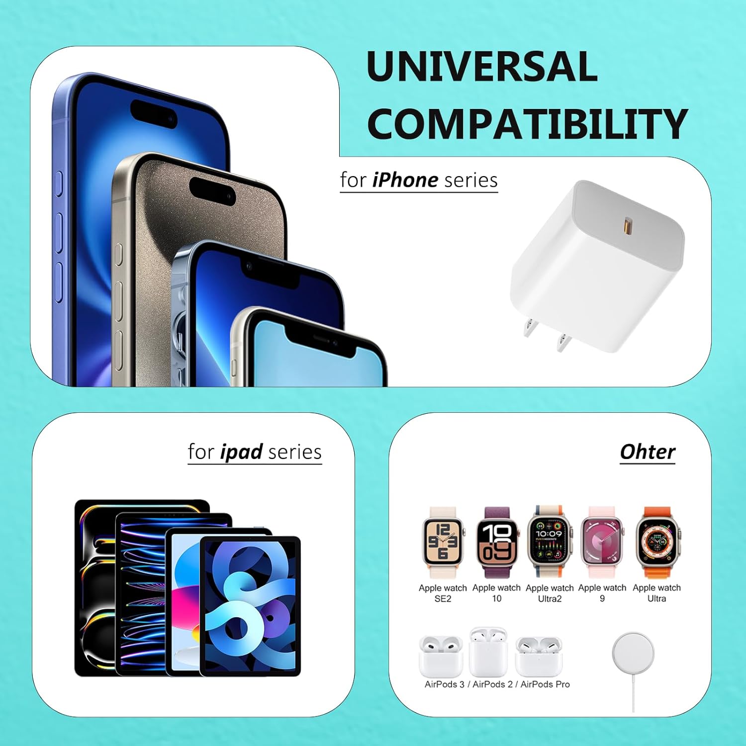 USB C Charger Block for Apple Magsafe iPhone 16 Pro Max/15/14/13, 20W Type C Fast Charging Power Adapter Plug Cube for Apple Watch Series 10/9/8/7/6/5/4/3/Ultra 2/1/SE,1Pcs,White