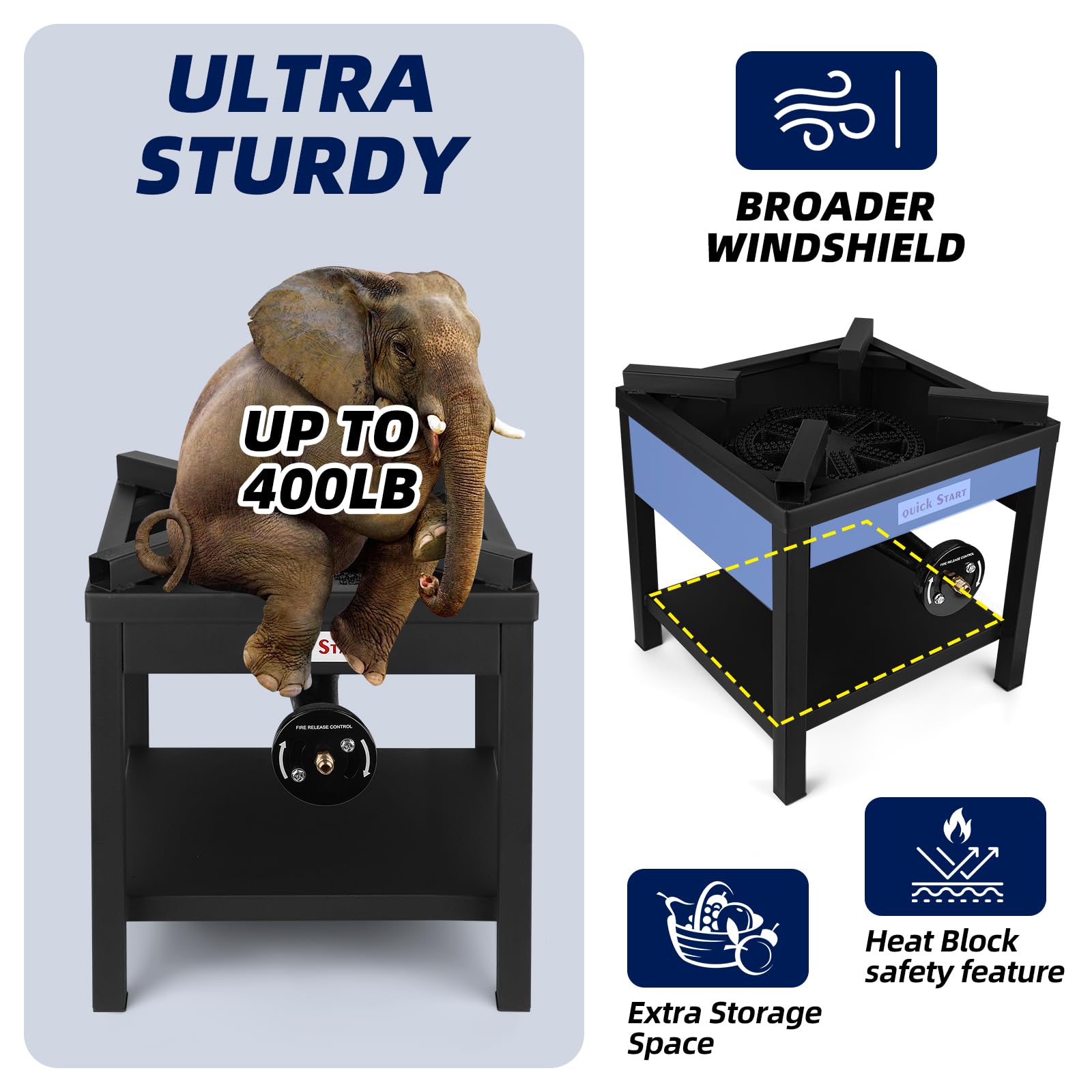 Single Burner Propane Stove, 200,000BTU High-Pressure Heavy Duty Outdoor Burner, Up to 400LB Capacity QS-1000