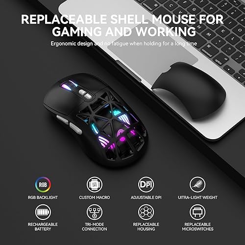 Miniatura 2 de FD Mouse inalámbrico para juegos, mouse macro programable RGB recargable, 10000 DPI, trimodo 2.4 GHzBT 5.0 con cable, batería integrada de 3.7 V 500