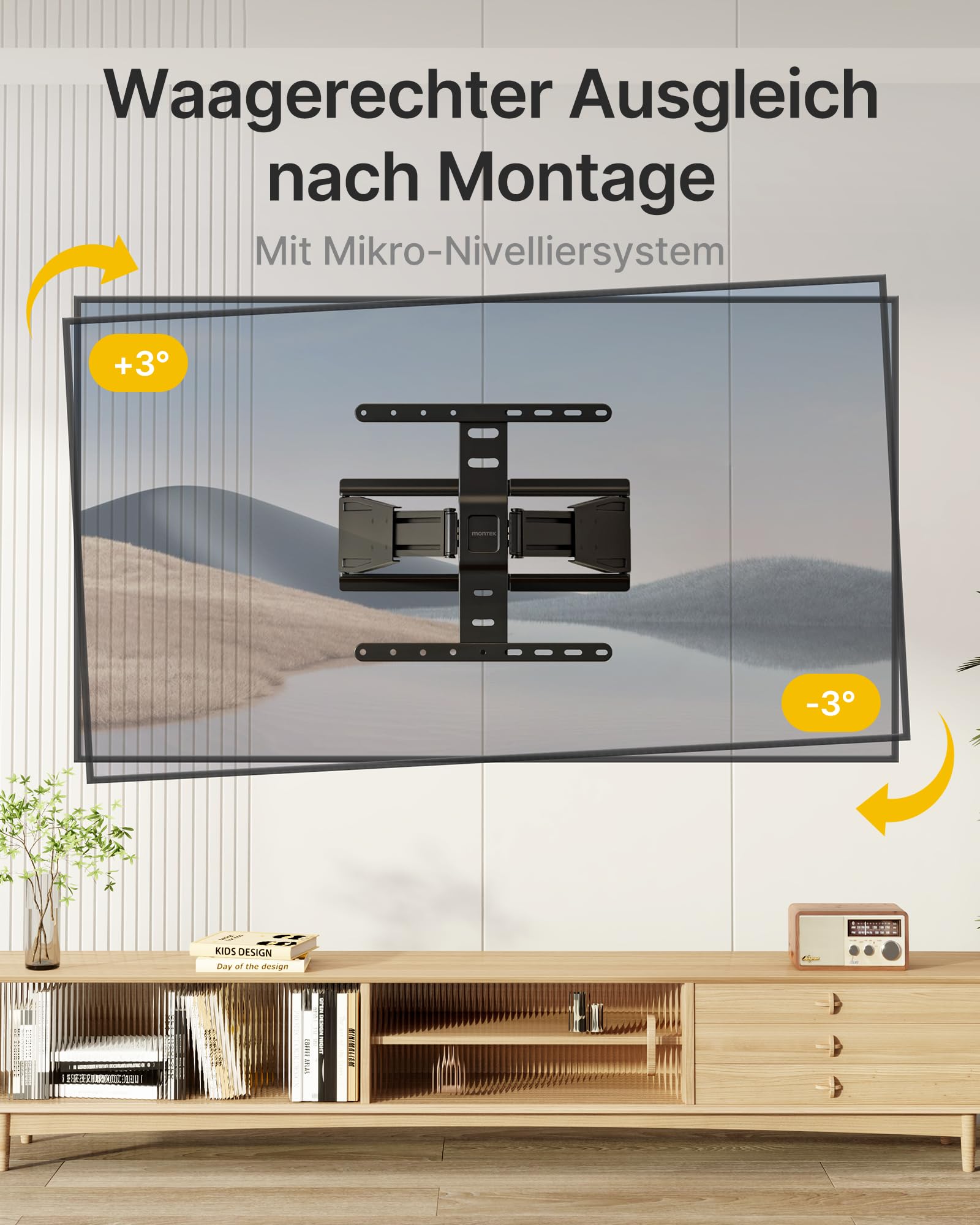 monTEK 0.77" Ultra Slim TV Wandhalterung für 37-75 Zoll Fernseher, Schwenk & Neige & Nivellier & Ausziehbare TV Halterung mit Gelenkigen Doppelarmen, MAX VESA 400x400 mm, bis zu 65 kg