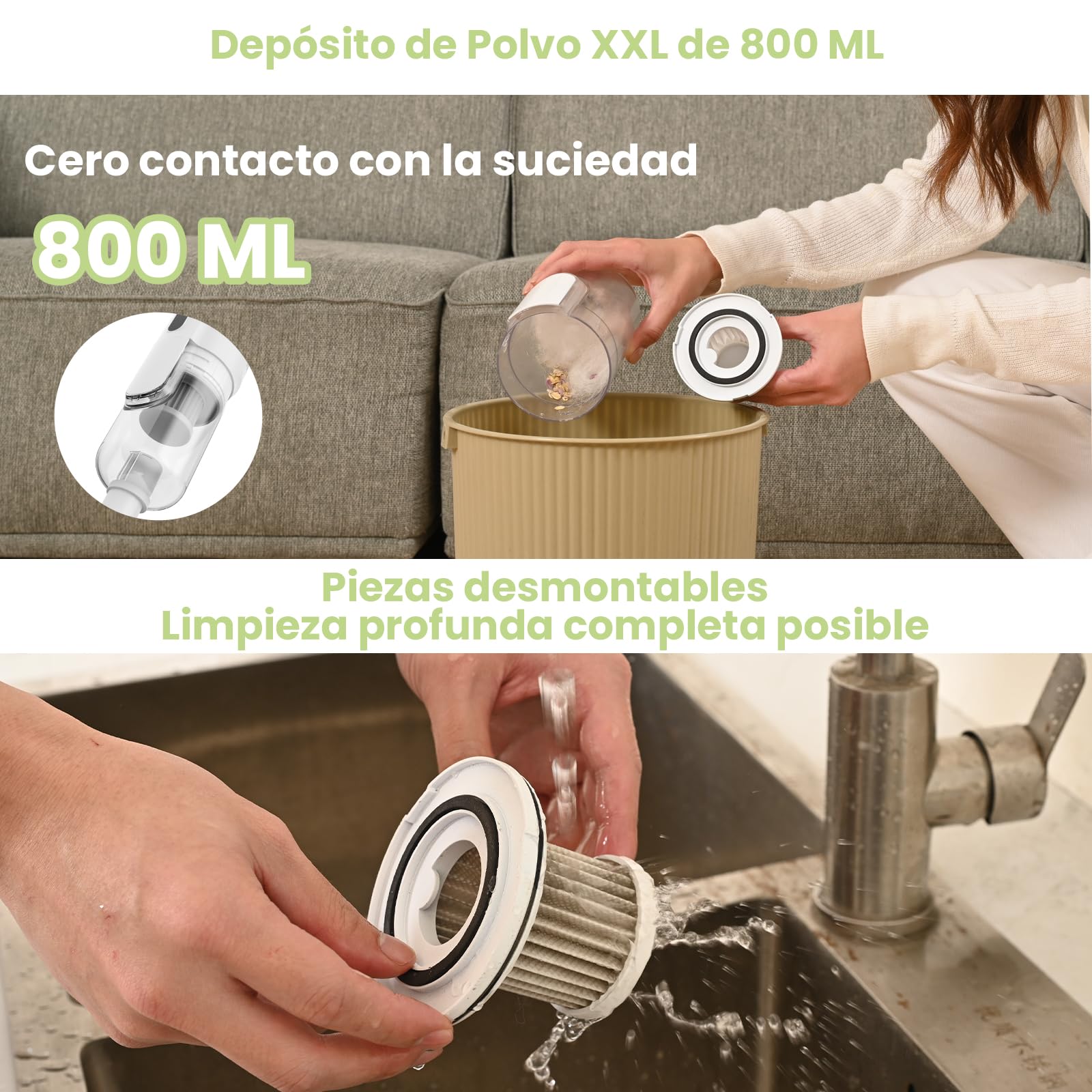Suirviz U5PRO Aspiradora sin Cable 28000Pa, Escoba Aspiradora Ligera Vertical y de Mano, Filtro HEPA Lavable, Sistema Antienredos, para Suelos Duros, Mascotas, Hogar y Coche