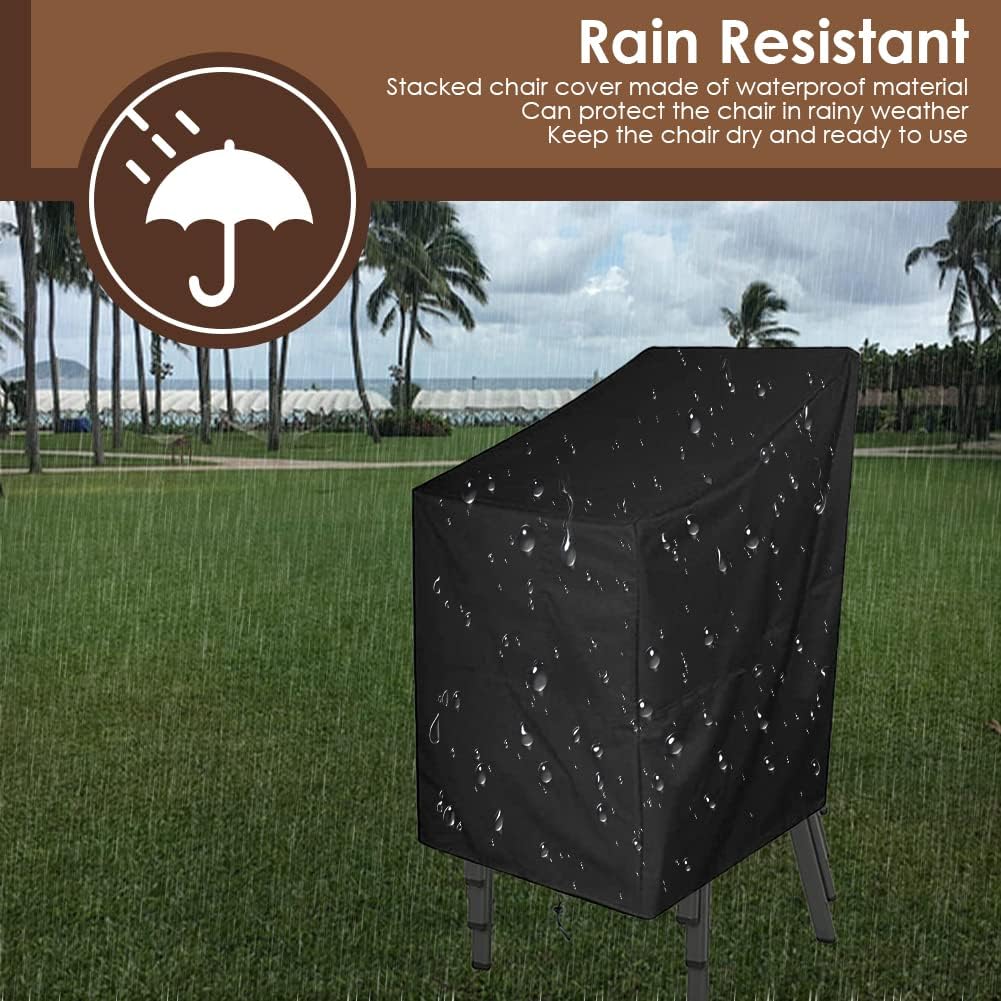 Stackable Chair Cover Waterproof Outdoor High Back Chair Cover Stackable Dining Chair Cover with Drawstring Hem Lawn Patio Furniture Protector Lounge Deep Seat Cover