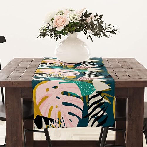 Miniatura 4 de Camino de mesa bohemio con hojas de palma, decoración de mesa de comedor de cocina, decoración de mesa de comedor en acuarela tropical, hojas