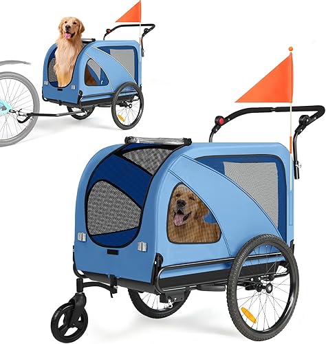 Sepnine Remolque de bicicleta para perros, soporta hasta 110 libras, cochecito 2 en 1 para mascotas transportador de bicicleta, marco de carrito