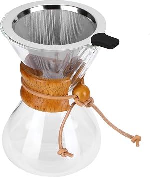 Pissente Pour Over Coffee Maker, High Temperature Glass Manual Coffee Dripper Brewer Coffee Drip Brewing Pot with Stainless Steel Filter for Home Cafe Restaurant Camping 400ml