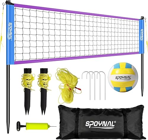 Red de voleibol portátil para patio trasero y playa, juego de voleibol al aire libre de 32 pies con altura ajustable (8 pies7.8 pies7.4 pies), línea
