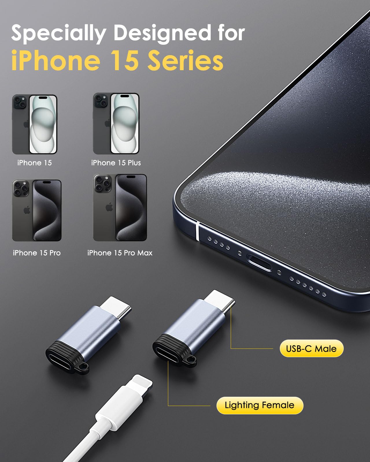 4 Adattatori Type-C Maschio A 8 Pin Femmina Per IPhone 16/15 Pro/Plus/Max