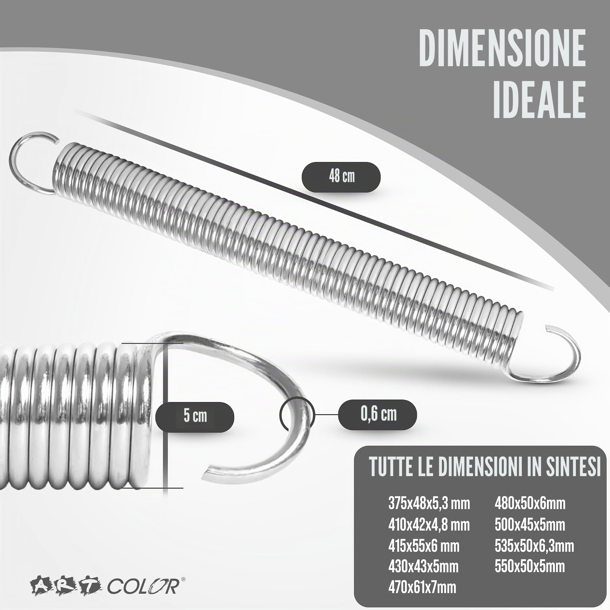 Molle di trazione per porta di garage in coppia (2 pezzi) universale - disponibile in 9 diverse dimensioni - molle per porta di garage zincate in acciaio al manganese - (480x50x6mm / forza di trazione