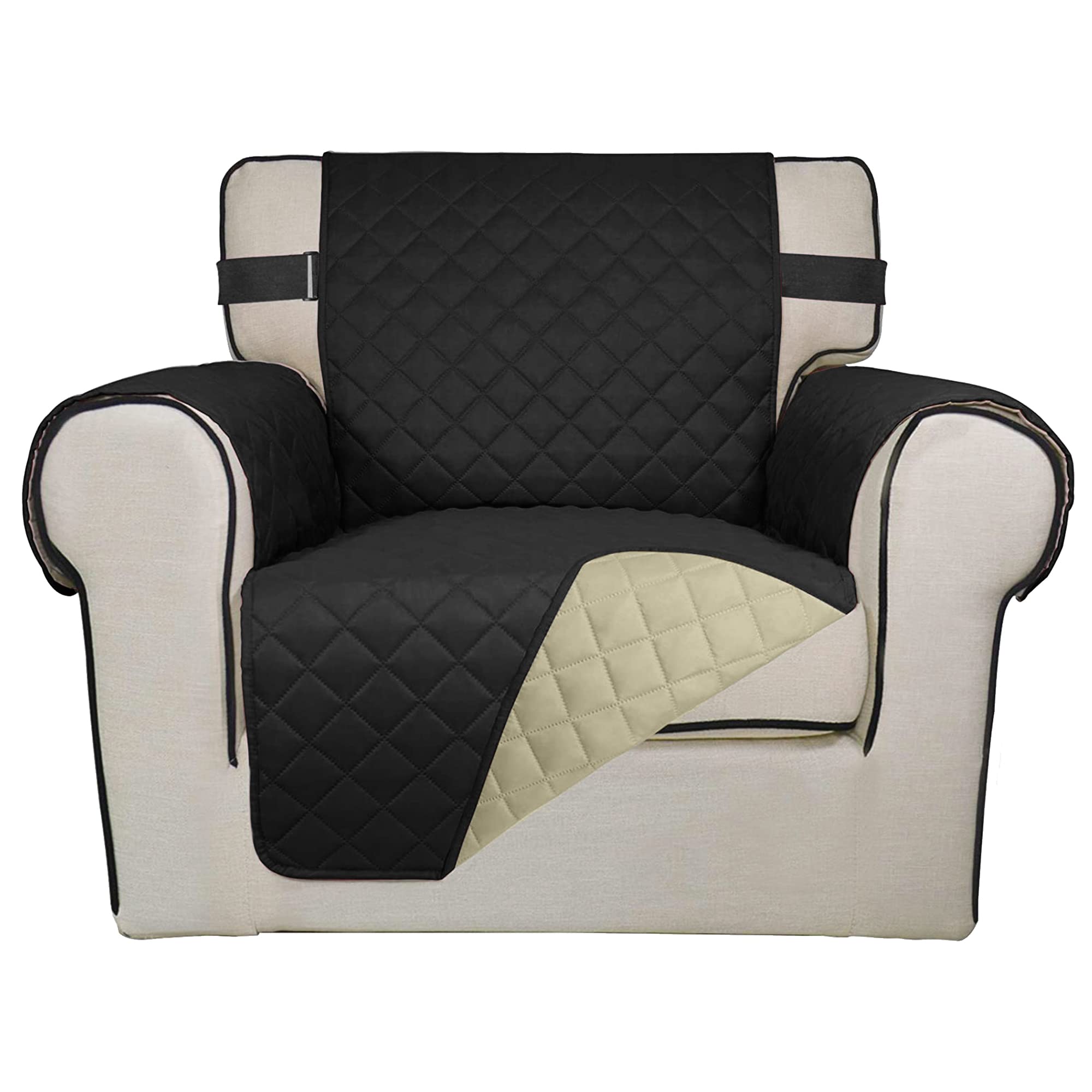 Time to Sparkle 1Pack Sofa Cover 1 Seater Sofa Slipcover Reversible Water Resistant Couch Cover with Foam Sticks Elastic Straps Furniture Protector for Kids, Dogs, Pets - Black
